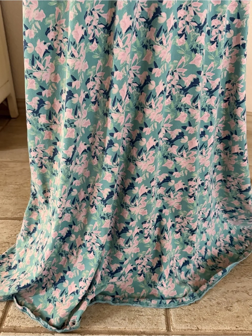 PACT Women’s Size L Organic Fit & Flare Open Back Maxi Dress Light Blue Floral - Picture 6 of 11